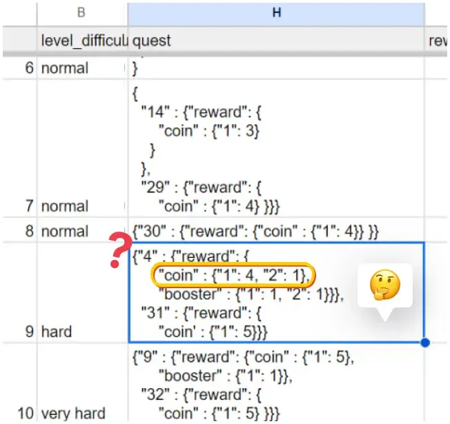 Game configuration in excel and google sheets