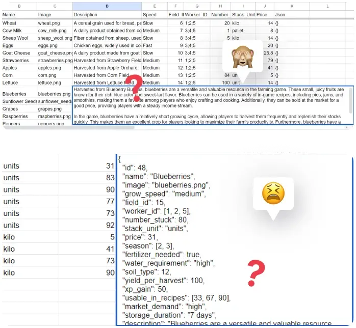 Game configuration in excel and google sheets